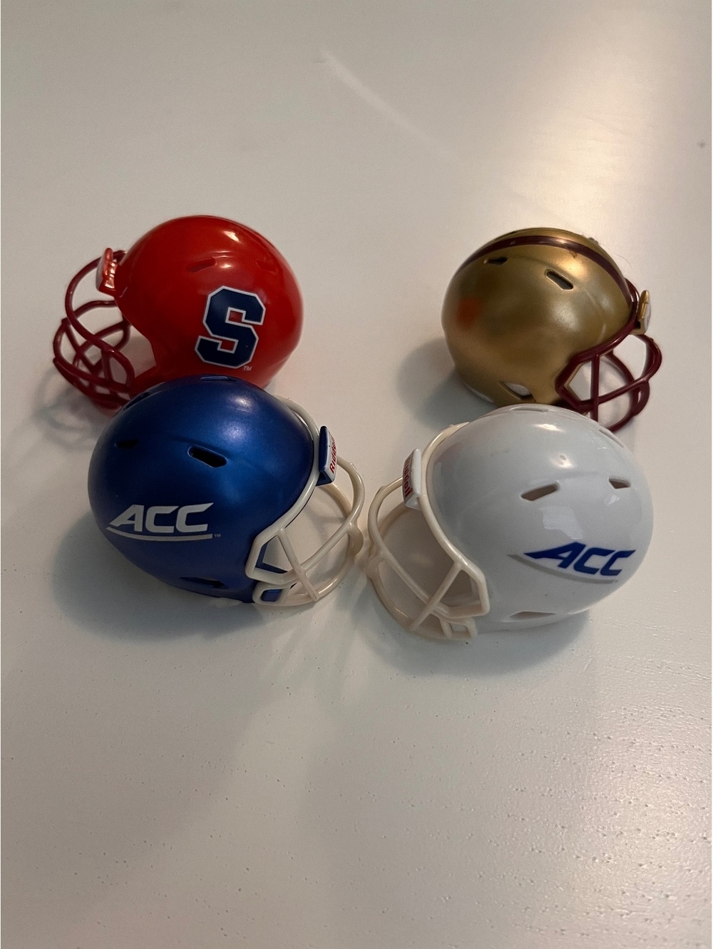 Set of Four Riddell Miniature Pocket Football Helmets - Syracuse, ACC Teams, FSU